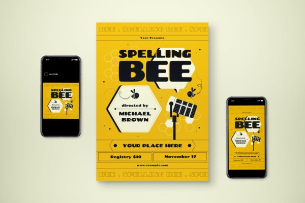 拼字比赛传单海报集 Spelling Bee Flyer Set