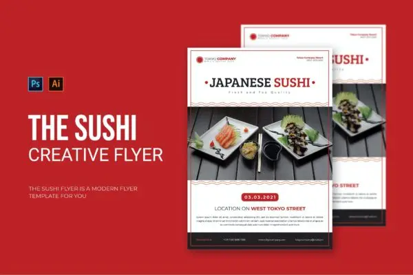 日本寿司食品宣传单模板 Japanese Sushi – Flyer