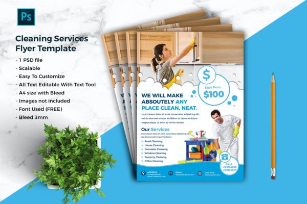 家政清洁服务海报传单模板v2 Cleaning Services Flyer Template vol-02