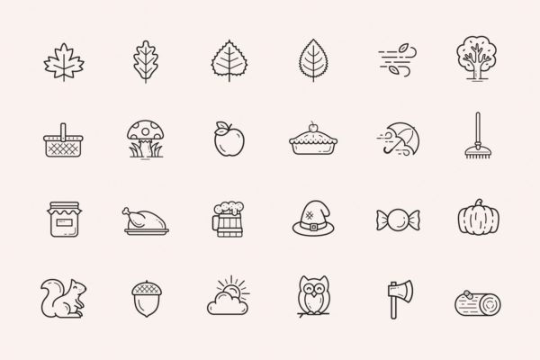 叶子&秋天主题线条图标 Leaves and Autumn icons
