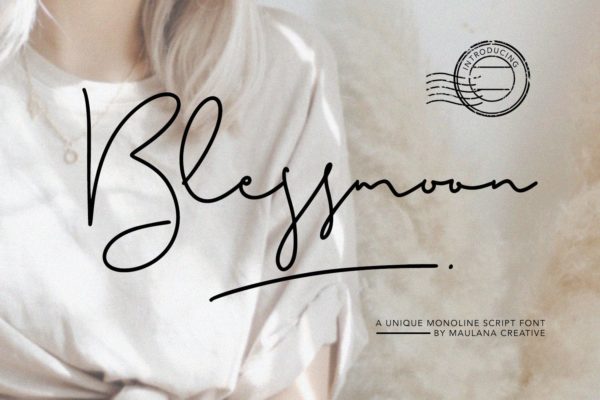 浪漫连笔签名设计手写字体 Blessmoon Font