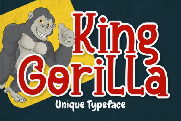 可爱独特卡通插画无衬线字体 King Gorilla