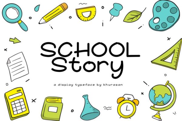 学校主题设计可爱风英文无衬线装饰字体 School Story Font
