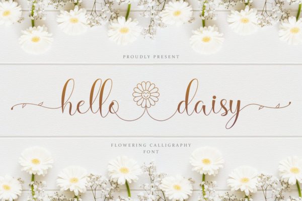花朵藤蔓绿叶效果书法手写字体 Hello Daisy –  flowering calligraphy font,