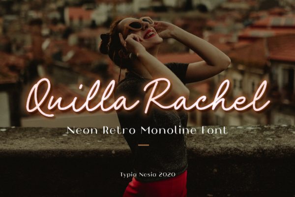 单线霓虹灯手写签名设计字体 Quilla Rachel Neon Script