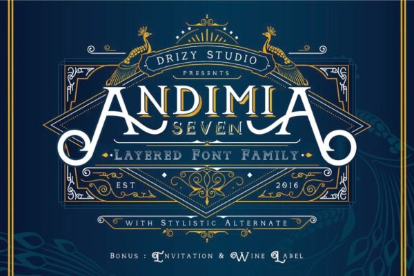 复古圆圈藤蔓样式衬线字体包 Andimia