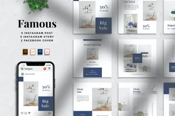家具品牌促销社交媒体贴图包 RantauTemp – Famous Furniture Social Media Pack