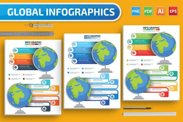 全球数据信息图表设计模板 Global Infographics