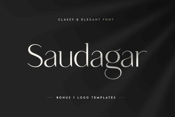 华丽高奢品牌广告无衬线字体 Saudagar Display Font + 7 Bonus Logo