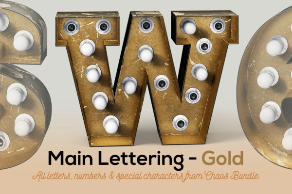 金色划痕斑驳招牌灯泡装饰字体 Marquee Light Bulbs Chaos 3 – Gold Lettering