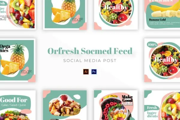健康水果广告社交媒体配图设计模板 Orfresh Socmed Post