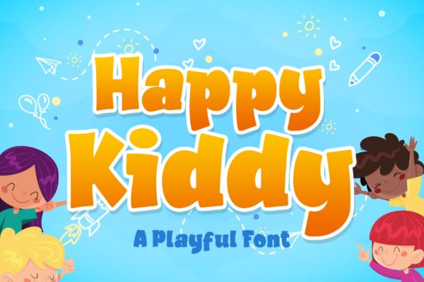 快乐有趣儿童绘画插画无衬线字体 Happy kiddy a Playful Font