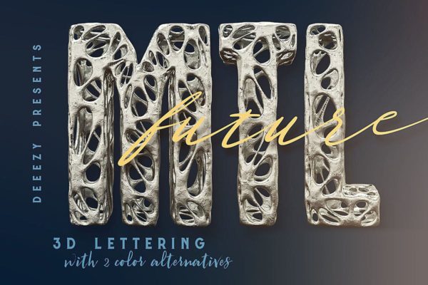 未来金属结构形状3D立体英文字体PNG素材 Future Metal – 3D Lettering