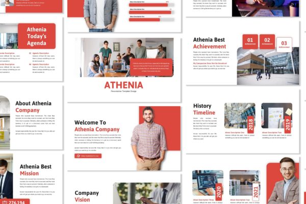 企业发展历程Powerpoint演示模板 Athenia – Business Template Prensentation