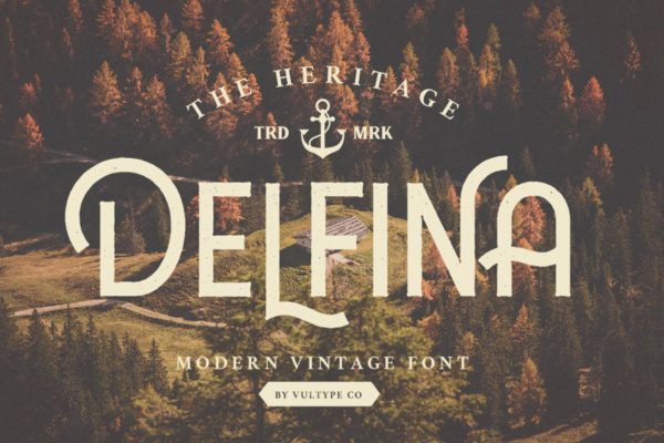 老美式复古名片设计无衬线字体 Delfina Vintage Font