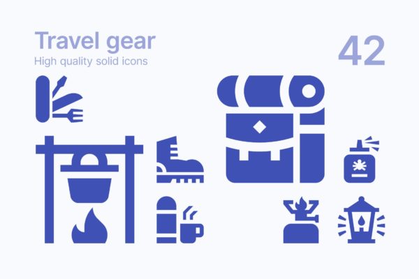 42个旅行装备主题实心图标 Travel gear