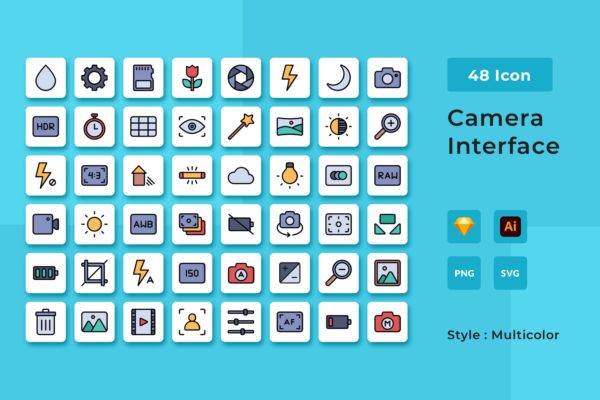 相机UI界面彩色风格图标包 Camera Interface Multicolor Style Icon Pack