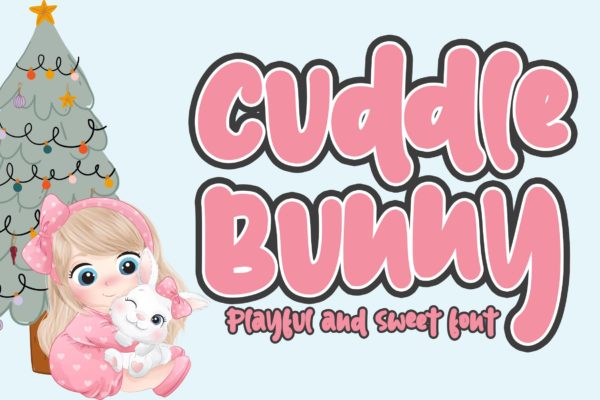 圣诞节可爱粗圆手写装饰字体素材 Cuddle Bunny