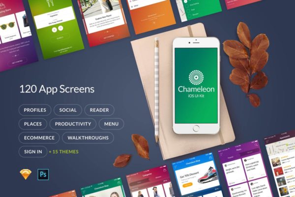 新鲜和时尚的移动UI工具包 Chameleon UI Kit