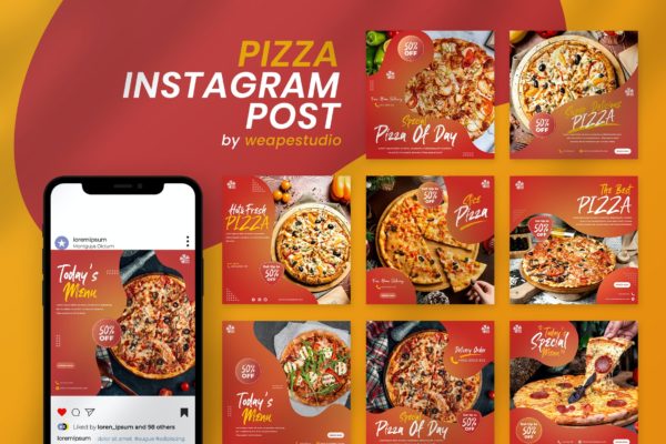 披萨美食Instagram广告配图模板 Pizza Instagram Post Template