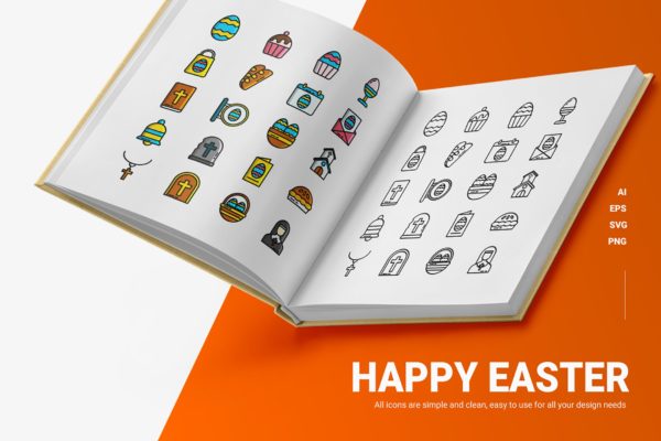 复活节主题彩色&线条图标矢量素材 Happy Easter – Icons