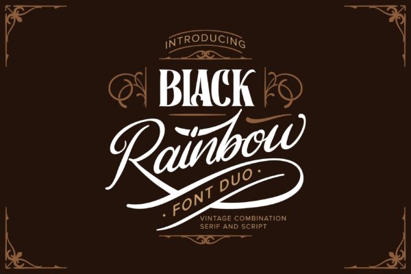 复古流畅彩虹线条手写衬线字体 Black Rainbow | Font Duo Vintage Serif and Script