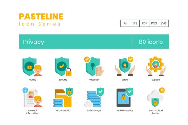 80个Pasteline系列隐私图标 80 Privacy Icons – Pasteline Series