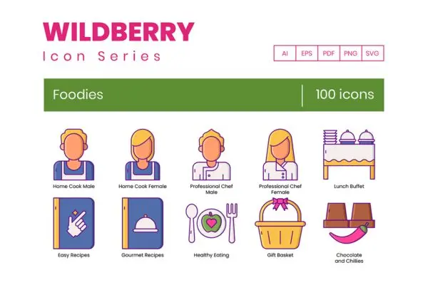 100个Wildberry系列美食图标 100 Foodies Icons – Wildberry Series