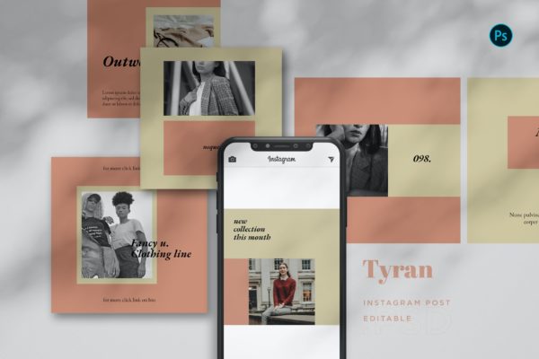 极简时尚风格Instagram帖子配图设计模板 Tyran Instagram Post BL