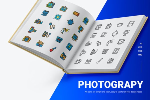 摄影主题彩色&线条图标矢量素材 Photography – Icons