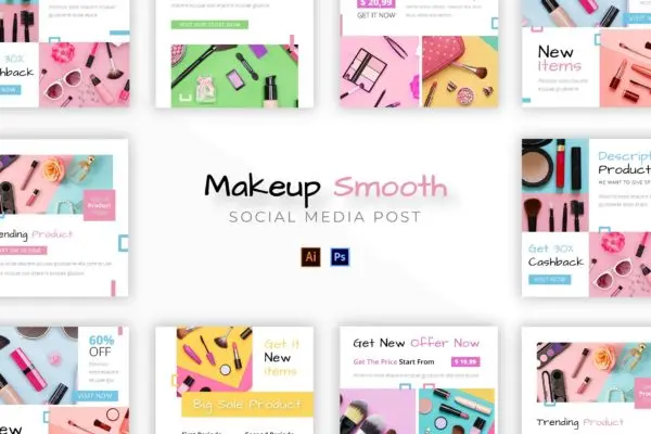 化妆品套装广告社交媒体配图设计模板 Makeup Smooth Socmed Post