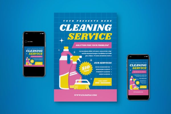 清洁服务传单海报集 Cleaning Services Flyer Set