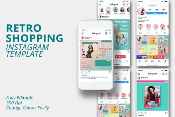 复古风格购物推广Instagram社交配图设计模板 MS – Retro Shopping Instagram Template