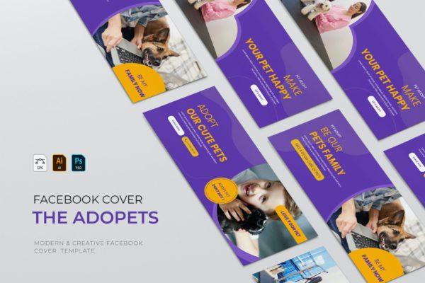 宠物美容广告Facebook封面设计模板 The Adopets | Facebook Cover