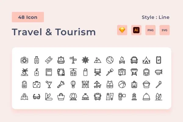 假日和度假系列线条风格图标包 Holiday & Vacation Line Style Icon Pack
