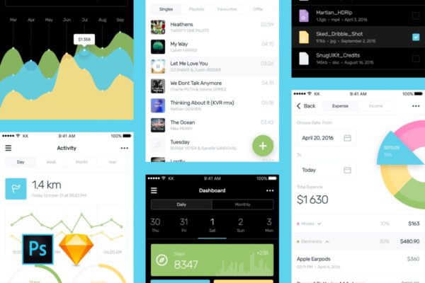 数据信息统计分析类应用设计UI套件 Sked Mobile UI Kit