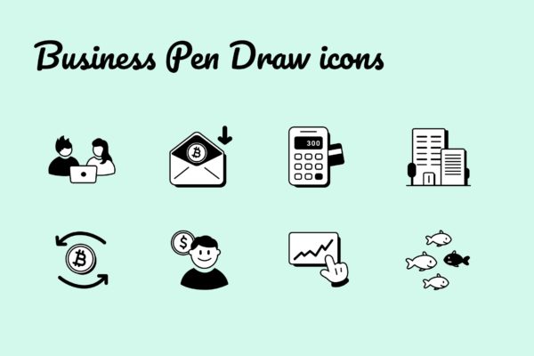 商业和金融主题象形图绘制图标 Business Pen Draw icons