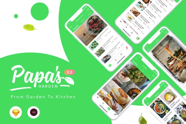 设计森林下午茶：绿色健康的美食轻食相关功能的APP UI KITS [Sketch,XD]