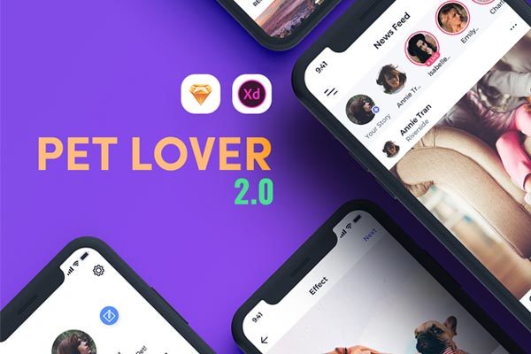 设计森林下午茶：漂亮的宠物社交应用APP UI KITS[iPhone X,sketch,XD]