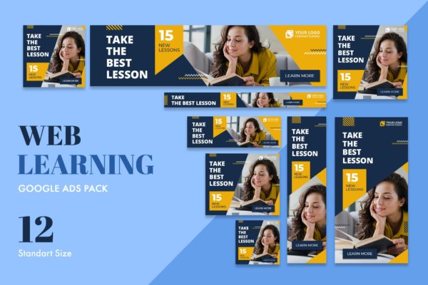 在线学习网站Banner广告设计模板 Google Ads Web Banner Web Learning