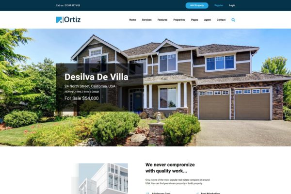 房地产网站HTML5模板 Ortiz – Real Estate HTML5 Template