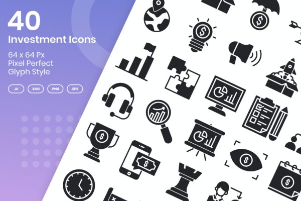 40枚投资主题字体图标包 40 Investment Icons Set – Glyph