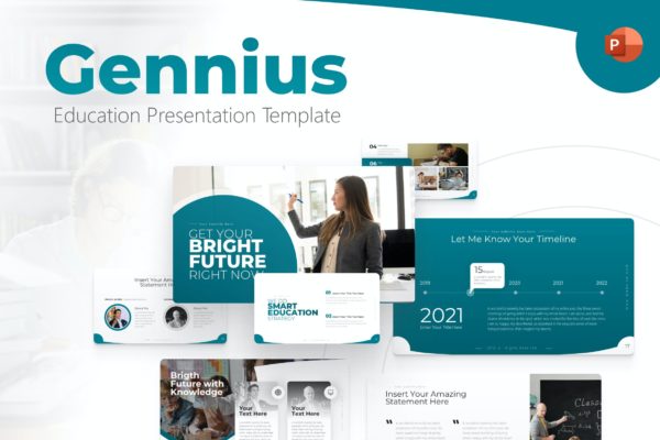 学校教育推广PPT幻灯片模板 Gennius Education Powerpoint Template