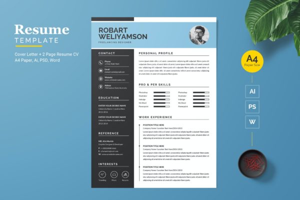 创意&简约的个人信息简历模板 Creative and Clean Resume / CV Template
