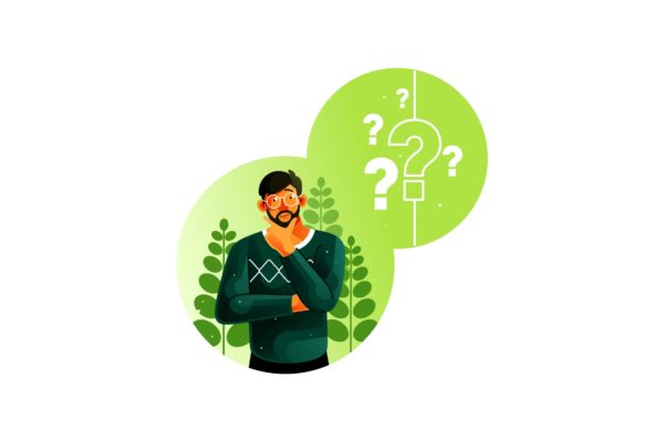 复杂疑问思考场景矢量插画 Man was confused with many questions in his mind