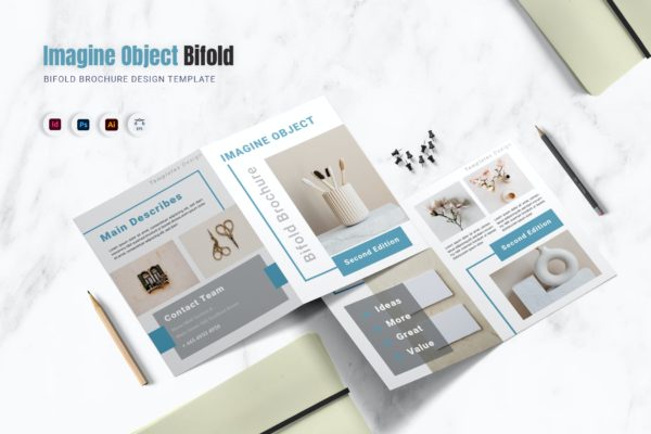 作品展示双折页小册子设计模板 Imagine Object Bifold Brochure