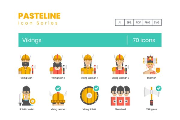 70个Pasteline系列维京人图标 70 Vikings Icons – Pasteline Series