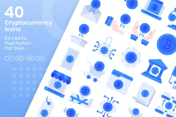 40枚加密货币主题扁平图标包 40 Cryptocurrency Icons Set – Flat