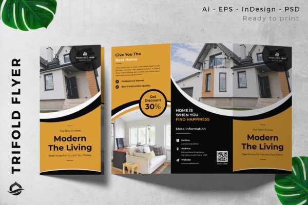 住宅物业主题三折页宣传册传单设计模板 Home / Resident Property Trifold Brochure Flyer