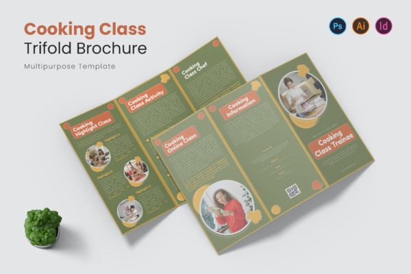 烹饪课程三折页手册模板 Cooking Class Trifold Brochure